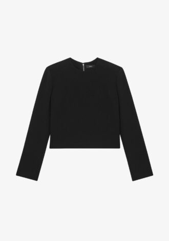 Long Sleeve Crepe Crop Top Black