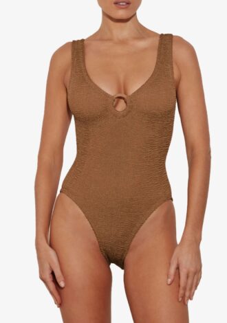 Celine Swim With Tonal Hoops Metallic Cocoa