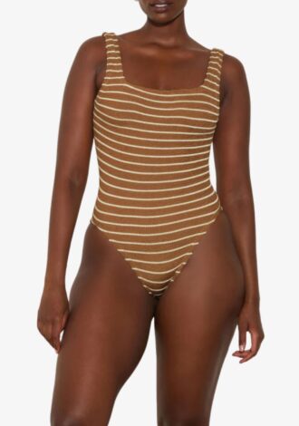 Square Neck Swim Metallic Cocoa/White Stripe