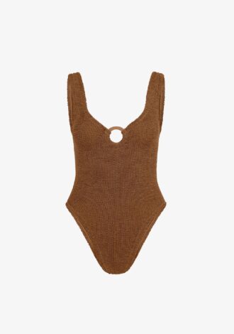 Celine Swim With Tonal Hoops Metallic Cocoa