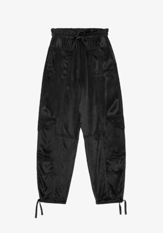 Black Washed Satin Pocket Trousers