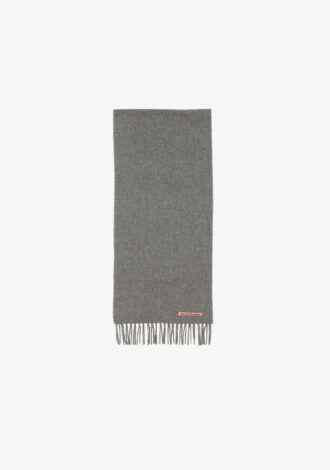 Skinny Fringe Wool Scarf Grey Melange