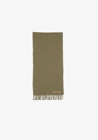 Skinny Fringe Wool Scarf Khaki