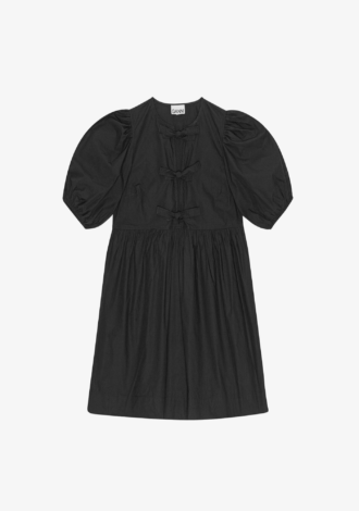 Black Cotton Poplin Tie String Mini Dress