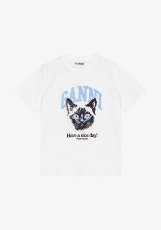 White Basic Jersey Cat Relaxed T-shirt