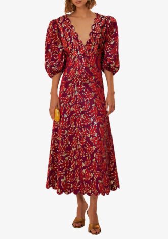 Burgundy Bossa Banana Jacquard Midi Dress