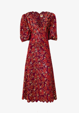 Burgundy Bossa Banana Jacquard Midi Dress