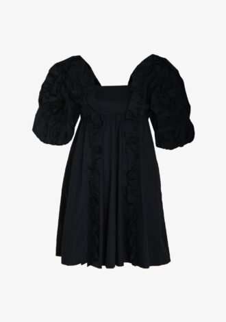 Black Ruffle Short Sleeve Mini Dress