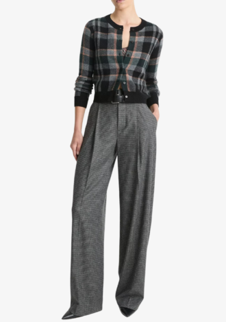 High Waisted Microcheck Wide Leg Trouser