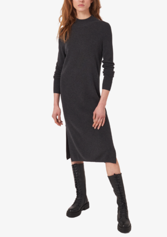 Rib Knit Dress with Stand Collar