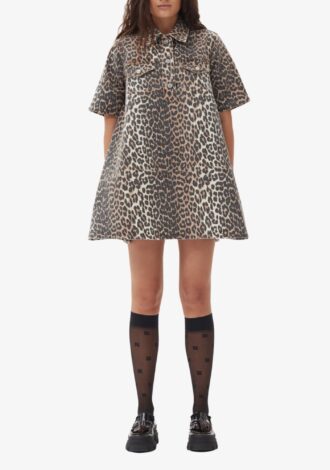 Leopard Print Denim Mini Dress