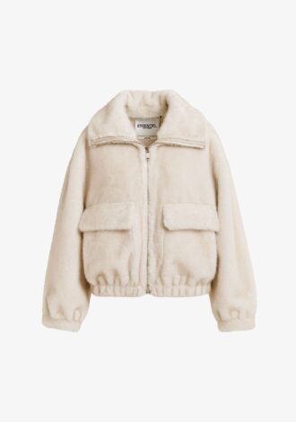 Genz Ecru Faux Fur Bomber Jacket