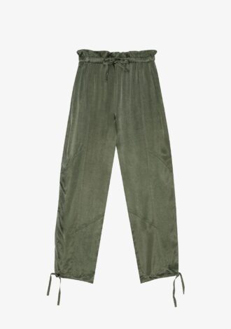 Washed Satin Elasticated Waist Pants Khaki