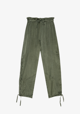 Washed Satin Elasticated Waist Pants Khaki