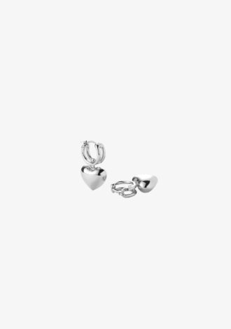 Puffy Heart Huggie Earrings Silver