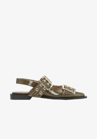 Feminine Buckle Ballerinas Military Olive