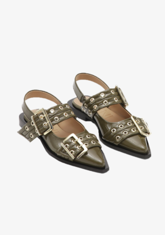 Feminine Buckle Ballerinas Military Olive