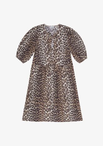 Leopard Printed Cotton Tie String Mini Dress