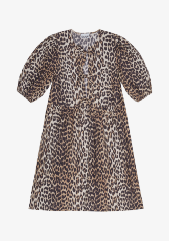 Leopard Printed Cotton Tie String Mini Dress