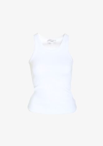 White Ribbed Scoop Neck Tank