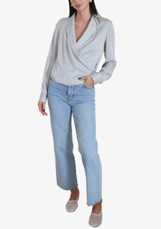 Peak Lapel Wrap Blouse