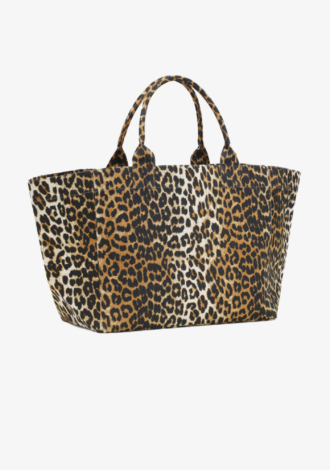 Oversized Leopard Print Canvas Tote Bag