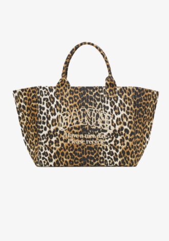 Oversized Leopard Print Canvas Tote Bag