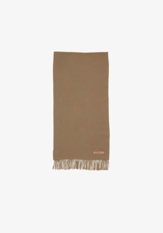 Fringe Wool Scarf Narrow Caramel Brown