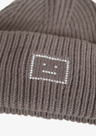 Embellished Face Logo Beanie Khaki