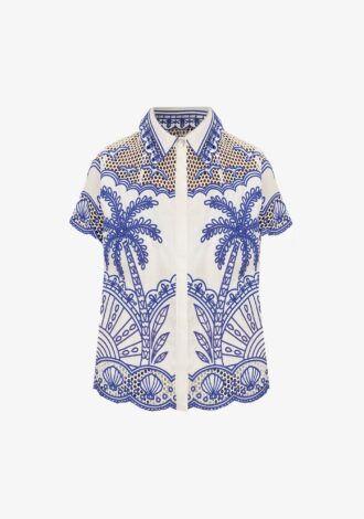 Blue Palm Trees Richelieu Collared Shirt