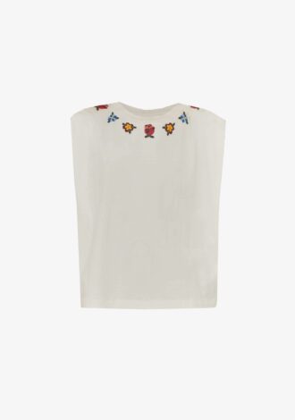 White Beaded Flowers T-Shirt