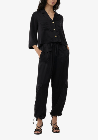 Washed Satin Trousers Black