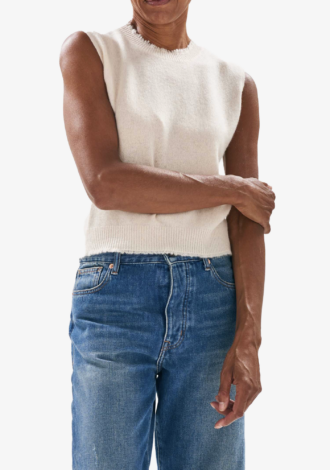 Cashmere Distressed Tank Cream