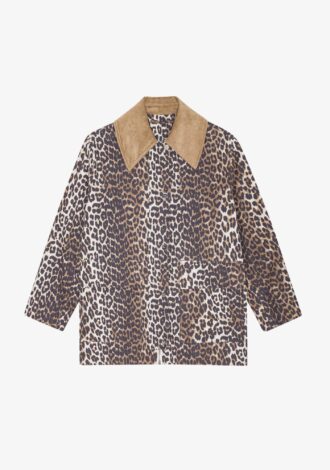 Leopard Printed Canvas Midi Jacket