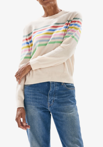 Cashmere Multi Stripe Block Crew