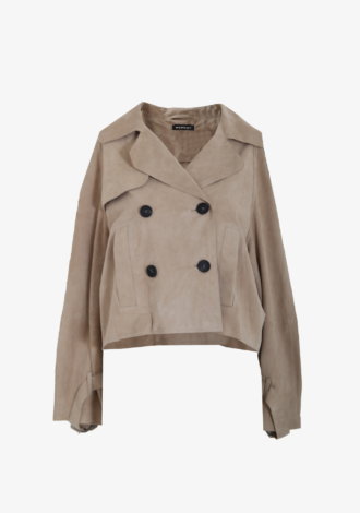 Cropped Suede Trench Jacket In Beige