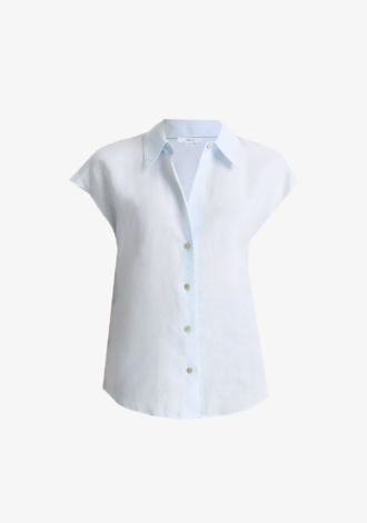 Linen Cap-Sleeve Button-Front Blouse