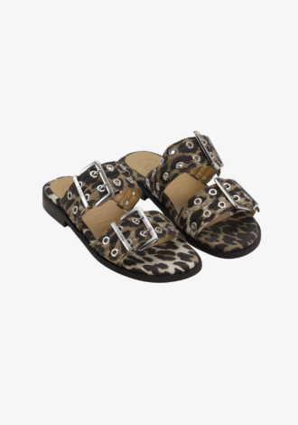 Leopard Denim Feminine Buckle Two-Strap Sandals