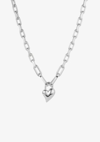 Padlock Heart Pendant Necklace Silver