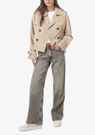 Cropped Suede Trench Jacket In Beige